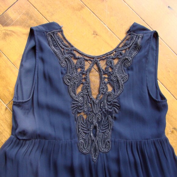 Zara Navy Blue Babydoll Mini Dress Bead Embroidered Fairy Tulle Sleeveless Small - Picture 5 of 13
